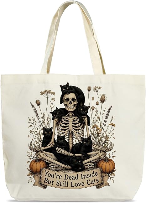 Halloween Boo Canvas Tote Bag for Women - skull suitcase