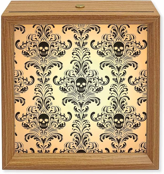 Halloween Wood Night Light Box Spooky Skeleton Wooden LED Night Lights with USB Rechargeable Dimmable Touch Table Light Horror Skull Flower Black White Wood Picture Frame Lamp for Bedside Desktop