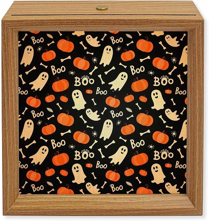 Halloween Wood Night Light Box Boo Ghost Wooden LED Night Lights with USB Rechargeable Dimmable Touch Square Table Light Cartoon Pumpkin Skulls Wood Picture Frame Lamp for Bedside Desktop Display - skull lamp