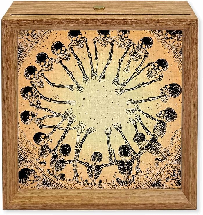 Halloween Wood Night Light Box Skull Wooden LED Night Lights with USB Rechargeable Dimmable Touch Square Table Light Skull Skeleton Spooky Wood Picture Frame Lamp for Bedside Desktop Display - skull lamp