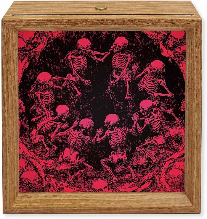 Halloween Wood Night Light Box Spooky Skull Wooden LED Night Lights with USB Rechargeable Dimmable Touch Square Table Light Skull Skeleton Black Pink Wood Picture Frame Lamp for Bedside Desktop