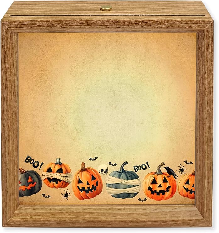 Halloween Wood Night Light Box Boo Grimace Pumpkin Wooden LED Night Lights with USB Rechargeable Dimmable Touch Square Table Light Skull Bats Crow Wood Picture Frame Lamp for Bedside Desktop Display