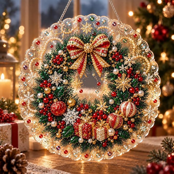 Christmas Pearl Diamond Painting Suncatcher Kit, DIY Craft (#B, 12in) - skull painting