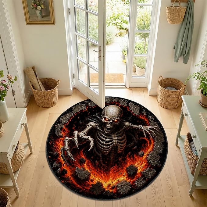 ANNA QUEEN Halloween Skeleton Round Area Rug 4ft,Washable Non-Slip