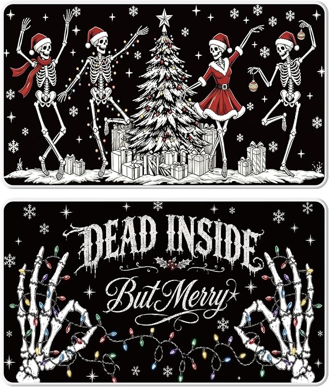 Christmas Door Mats, 2 Pcs Xmas Skull Doormat 16x28 Inch - skull carpet