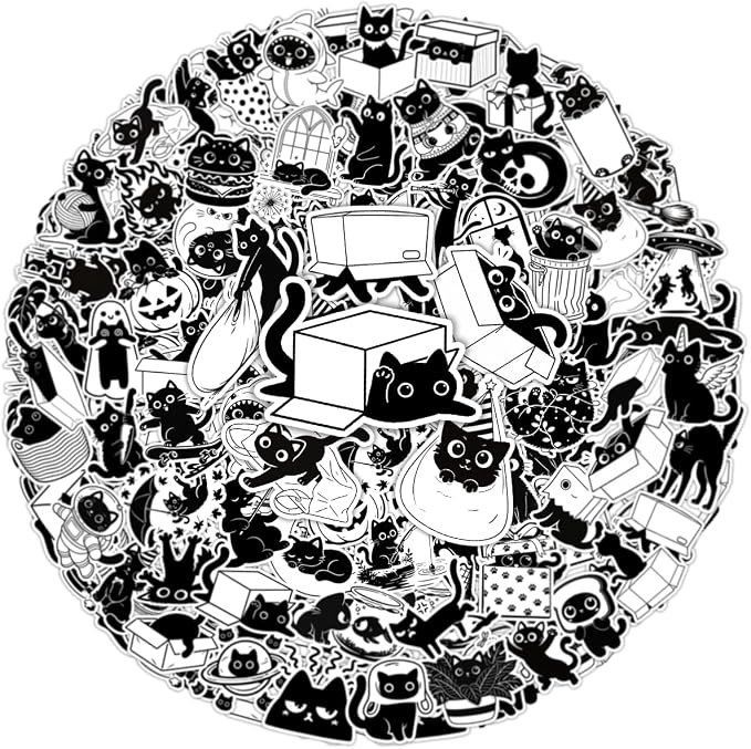 64PCS Black Cat Stickers - Cute Gothic Witchy Kawaii Waterproof Vinyl Decals for Water Bottle Laptop Scrapbook Planner Halloween Animal Lovers - skull sticker