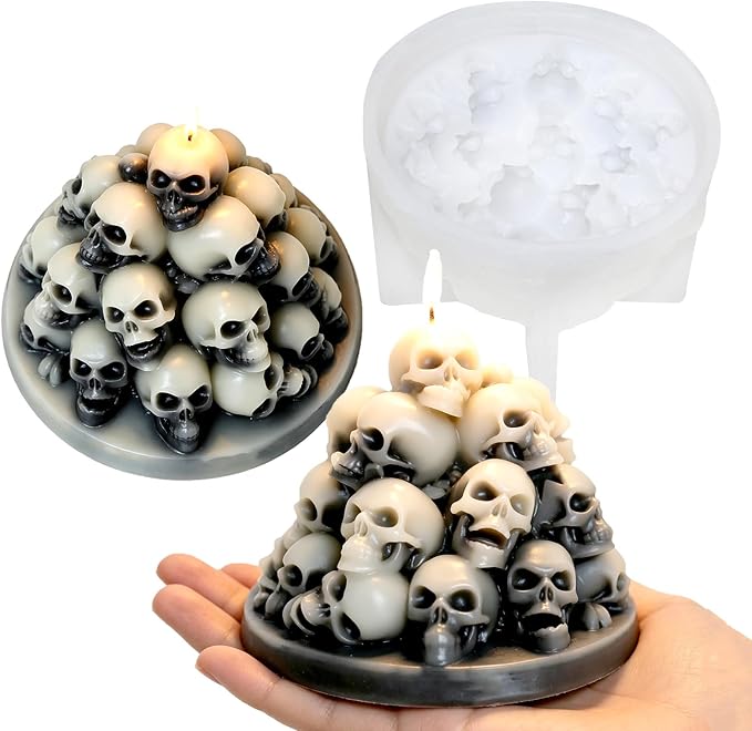 1PCS Stacked Skull Candle Molds,3D Halloween Silicone Mold - skull candle