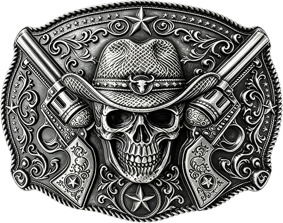 Western Belt Buckle, Vintage Rodeo Cowboy Buckle for 1.5 Inch Belts - skull wallet