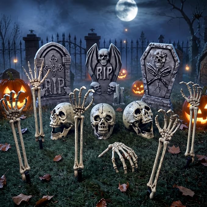 12 Pcs Halloween Skeleton Stakes, Halloween Cemetery Decorations Outdoor - skeleton