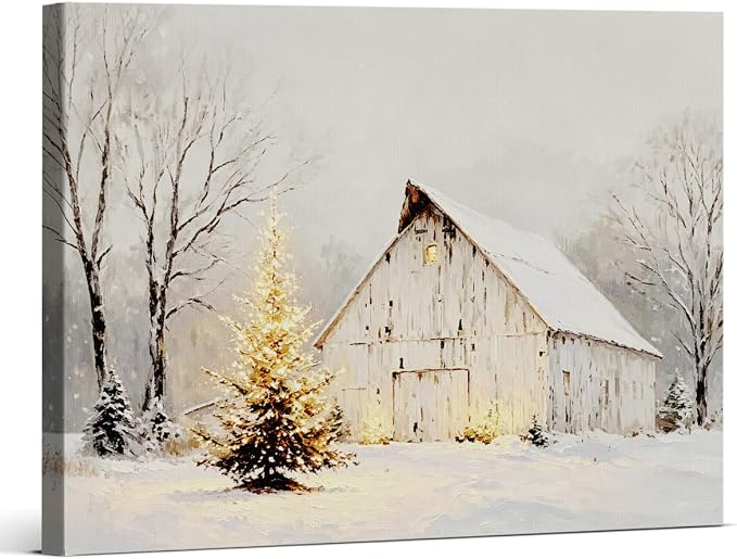 BIQRP Vintage White Barn Christmas Tree Canvas Wall Art - skull wall art