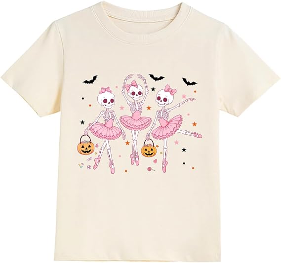 Halloween Shirts for Kids Retro Bow Ghost Shirt Girls Spooky Boo Tee - skeleton
