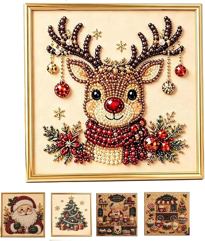 Bicotand DIY Christmas Pearl Diamond Painting Art Kit with Frame, Pearl Beads Art Craft for Beginners & Adults, Gemstone Diamond Beads Dots Painting for Home Wall Decor - skull painting