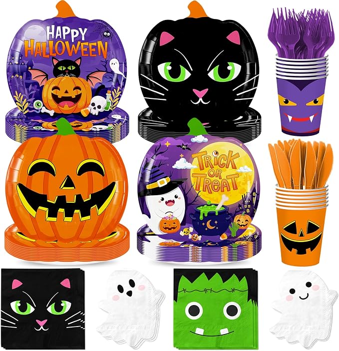 144Pcs Halloween Paper Plates and Napkins - skull plate