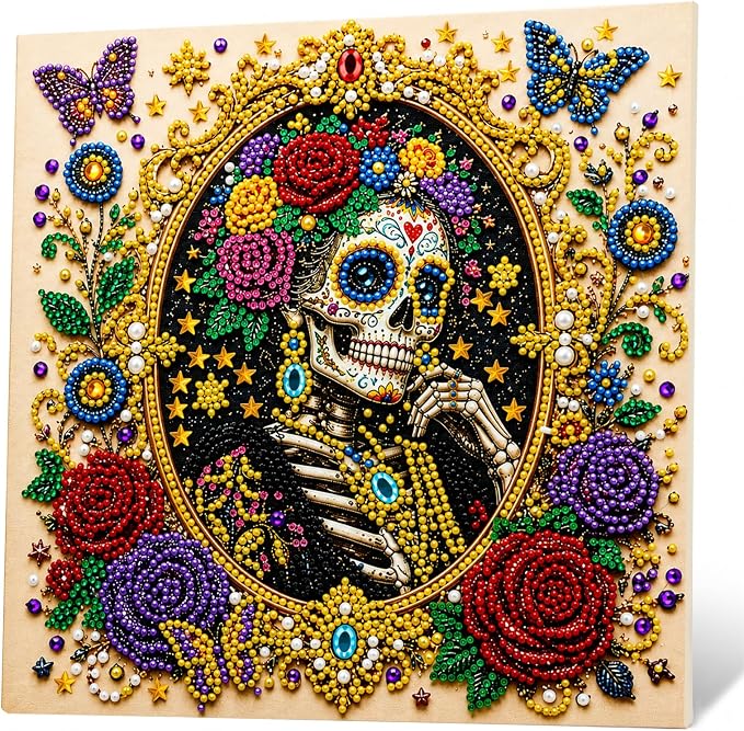 Plman Sugar Skull Pearl Diamond Painting Art Kit for Adults, 12x12in - skull painting