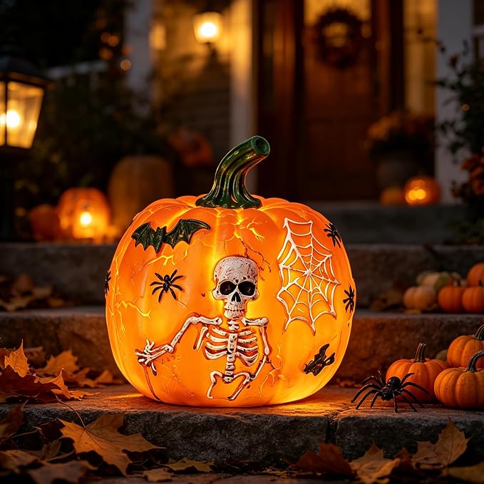 Skeleton Pumpkin Light Halloween Indoor Decoration Ornament 4.7″