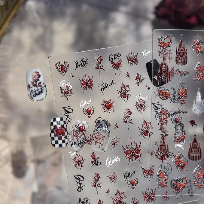 Gothic Nail Stickers Rose Spider Nail Art Decal Halloween Nail Art Stickers - skull sticker