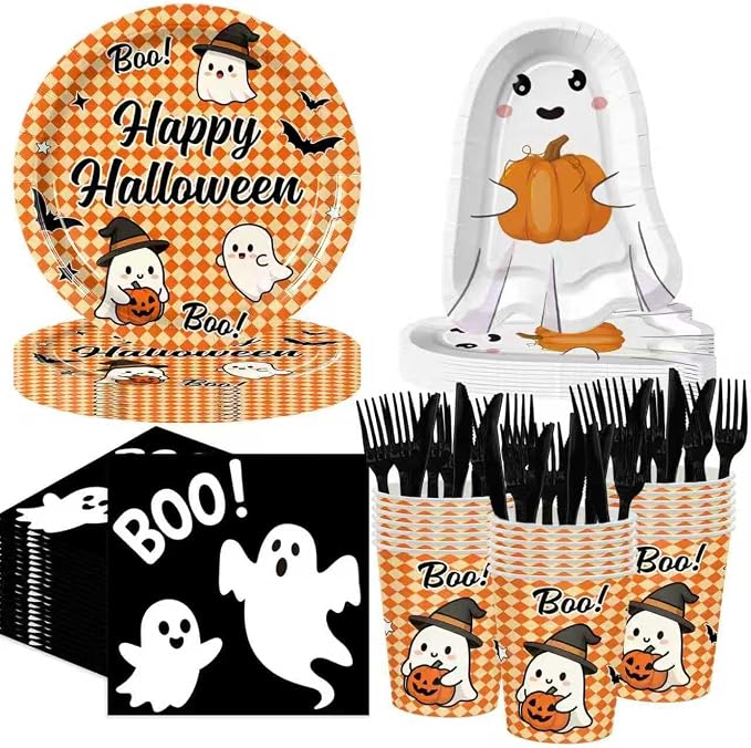 LSCCQYYCC- 120 Pcs Halloween Paper Plates and Napkins Boo Ghost Plates - skull plate