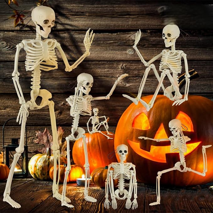 12 Packs Skeleton Halloween Decorations Outdoor with 16" Full Body Posable Joints Skeletons Decor, Halloween Party Decor Indoor, Yard Garden Graveyard Lawn Haunted House Props Spooky Party Decorations - skeleton