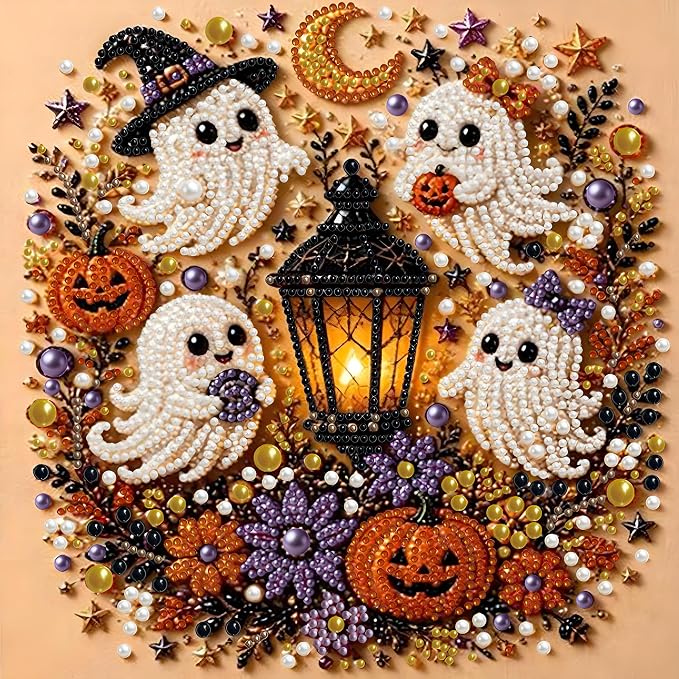 Pearl Diamond Art Kits for Adults,Halloween Ghost Diamond Painting Kit - skull painting