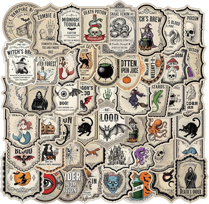 Halloween Potion Labels 100PCS Vintage Bottle Stickers for Wine Jars Decor - skull sticker