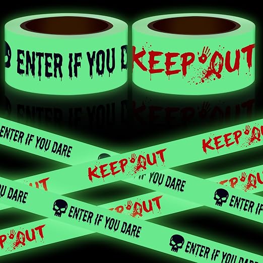 Spiareal 2 Rolls 2inx33ft Glow in the Dark Halloween Caution Tape, Keep Out - skull sticker