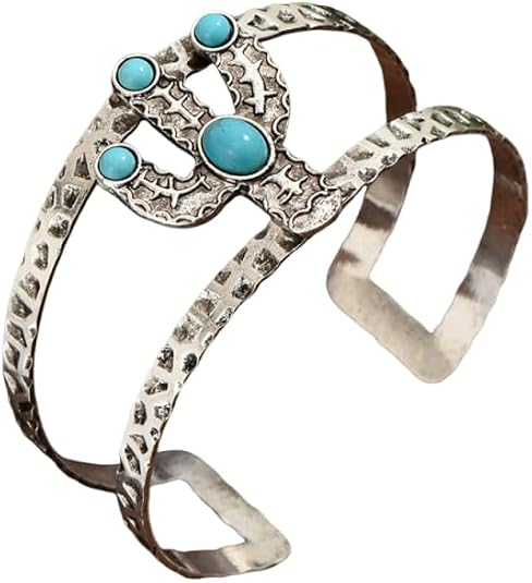 Western Turquoise Cuff Bracelets for Women, Vintage Antique Silver Cowboy Boot Bull Skull Cactus Heart Open Bangle, Boho Southwestern Cowgirl Jewelry Gift - sugar skull boots