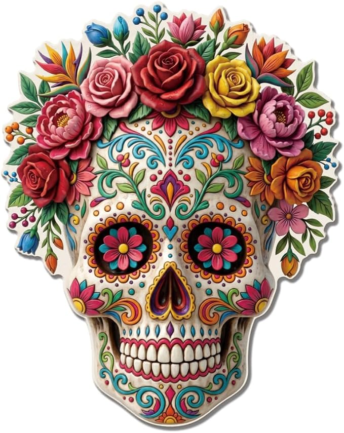 SUPERDANT Retro Sugar Skull Sign Metal Tin Signs Mexican Wall Art Day Of The Dead Decor Floral Skull Metal Art For Indoor Outdoor Decoration Garage Porch Office Space