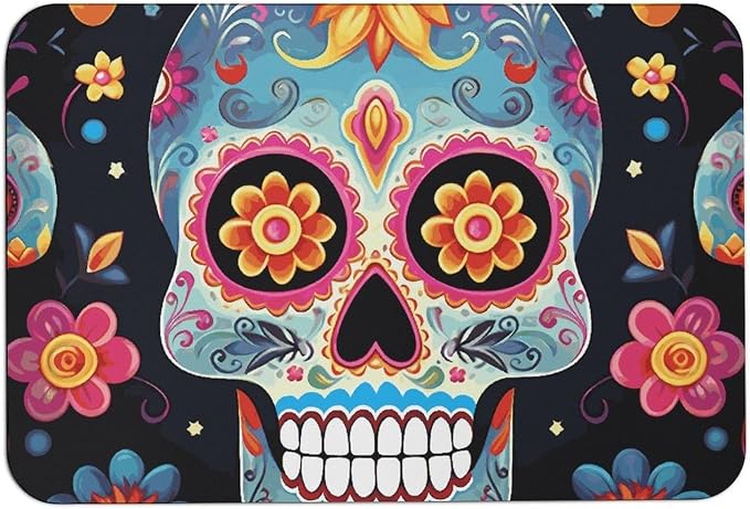 Sugar Skulls Bath Mat Super Absorbent Non Slip Bathroom Rug - skull toilet rug