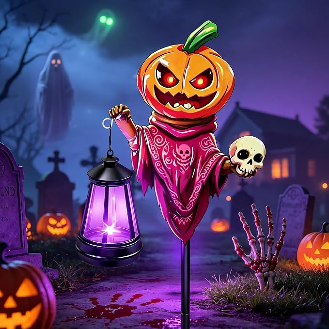 Halloween Decorations Pumpkin Garden Stakes with Solar Multicolor Lights - string light