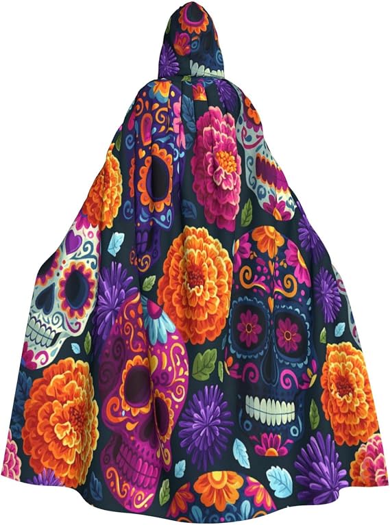 LUCIMAR Gothic Witchcraft Hooded Cloak for Men Women, Unisex Halloween Hooded Cape Cosplay Long Costume - sugar skull makeup