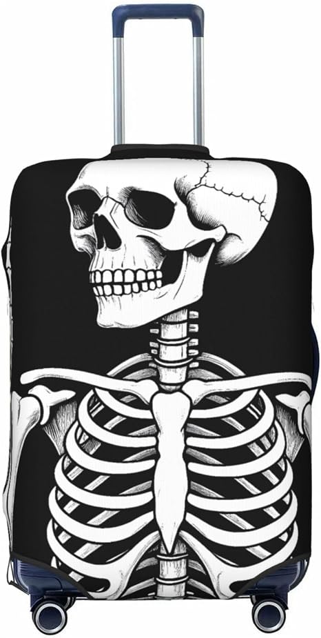 Rock and Roll Skeleton Skull Print Luggage Cover Washable Elasticated Suitcase Covers TSA Approved Stylish Dust and Scratch Resistant Case Protector for Adults and Kids - skull suitcase