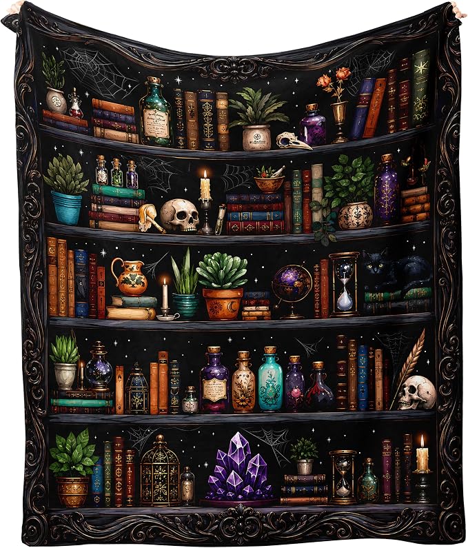 Halloween Skull Bookshelf Throw for Book Lovers 50"x60", Halloween Blanket - skull blanket