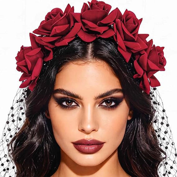 JAKAWIN Day of the Dead Headpiece Rose Headband Halloween Costume Headpiece - skull headband