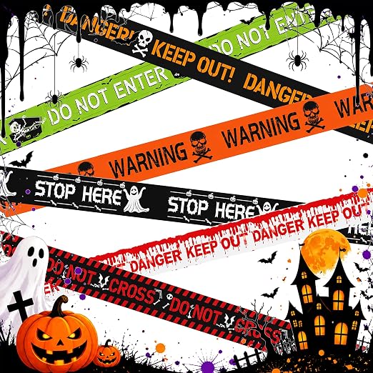 6Pcs Halloween Decor Caution Tape, Total length 120Ft Reusable Warning Tape - skull sticker