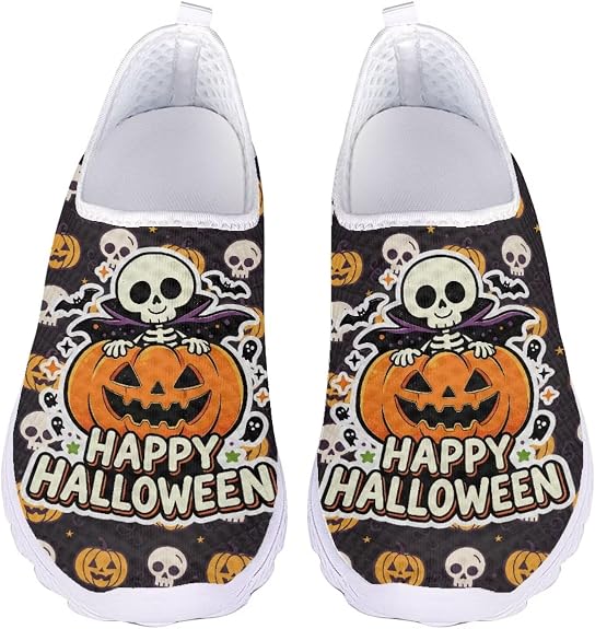 Halloween Walking Shoes for Women Slip-on Running Shoes Breathable Mesh Sneakers Causal Fashion Loafers,Size 35-43 EU - sugar skull boots