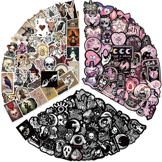 150PCS Gothic Stickers, Dark Aesthetic Skull Horror Vinyl Waterproof Decals, Goth Witchy Bookish Sticker Pack for Laptop Water Bottle Journal - skull sticker