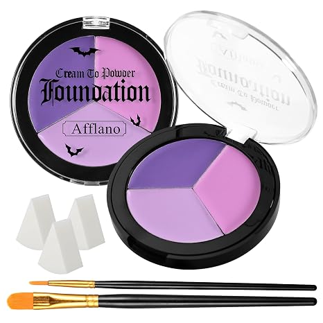 Purple Face Body Paint, 3 Color Violet Lavender Cream to Powder Foundation - skull painting