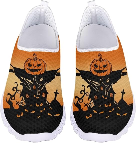 Halloween Walking Shoes for Women Slip on Mesh Sneakers Breathable Causal Flat Loafers,Size 35-43 EU - sugar skull boots
