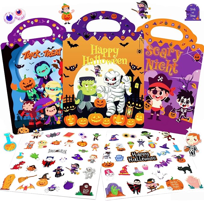3 Pack Halloween Reusable Sticker Books for Kids Toddlers,Crafts for Kids - skull sticker