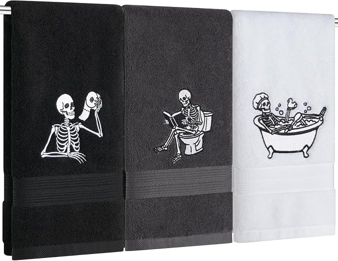 3pcs Halloween Skeleton Hand Towels for Bathroom,100% Cotton - skull toilet paper