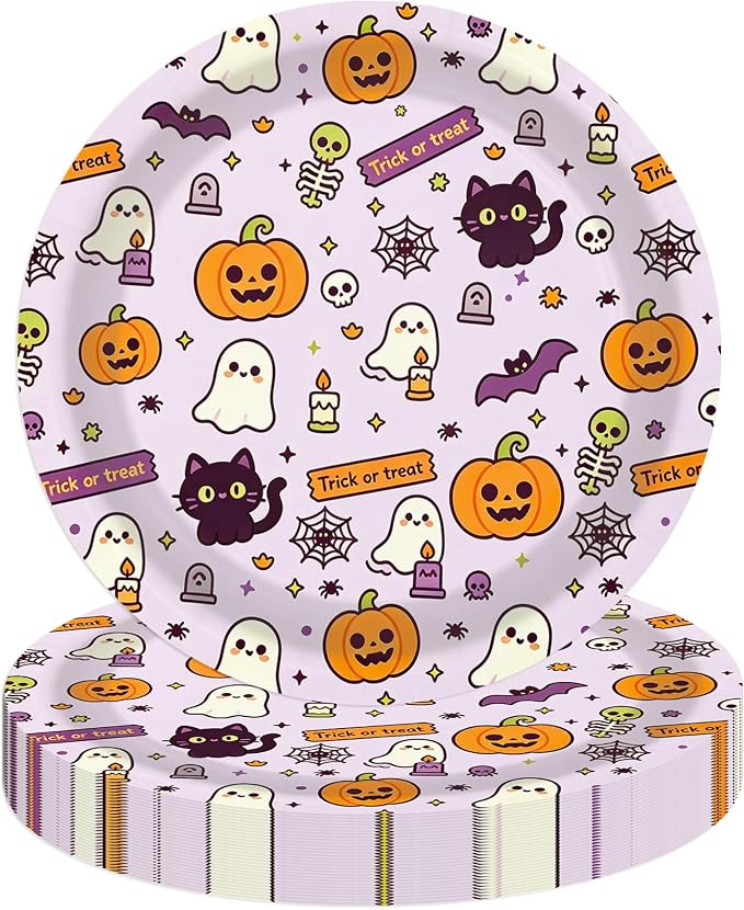 Halloween Paper Plates, 50 Count 7-Inch Dessert Plates - skull plate