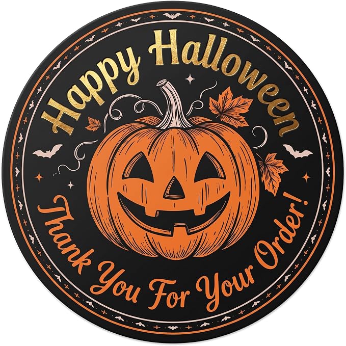 120 Pcs Gold Foil Happy Halloween Stickers, 2 Inch Thank You Labels - skull sticker