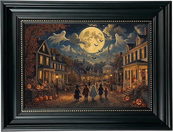 Framed Vintage Halloween Canvas Wall Art (Halloween, 12x16in, Framed) - skull wall art