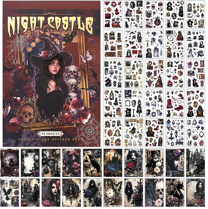 500PCS Stickers Book for Journaling Supplies,Dark Gothic Scrapbook Paper - skull sticker
