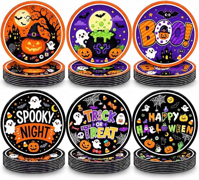 60PCS Halloween Paper Plates, 9in Halloween Plates - skull plate