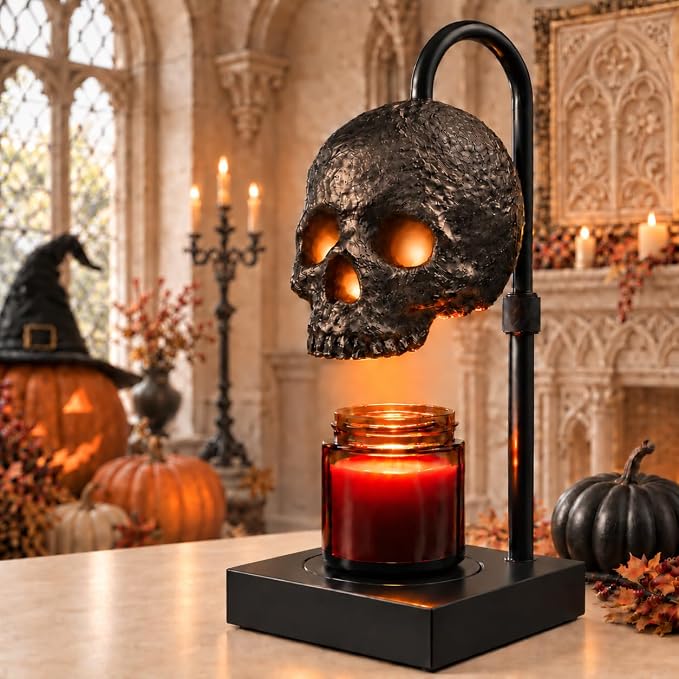 Skull Candle Warmer Lamp with Timer for Gothic Decor, Halloween Home Decor - skull lamp