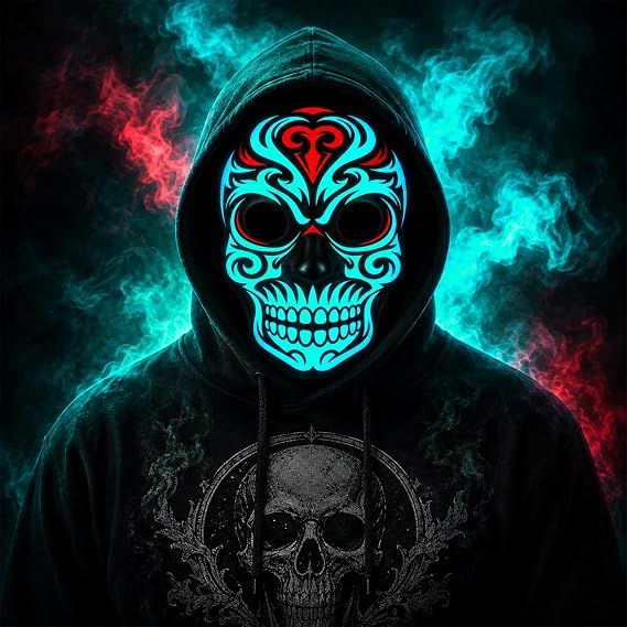 Meetory Day of the Dead LED Halloween Mask with Adjustable Headband - sugar skull costume