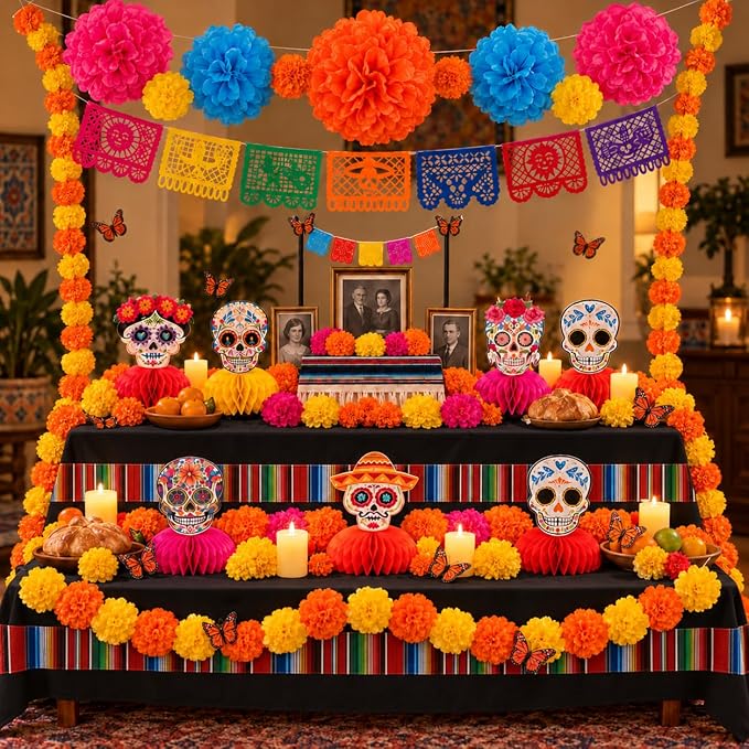 Day of the Dead Ofrenda Decorations for Altar Dia De Los Muertos Altar - skull carpet