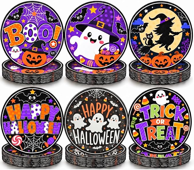 60Pcs Halloween Plates, 9Inch Halloween Paper Plates - skull plate