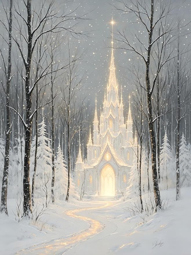 Christmas Night Castle Painting by Numbers for Adults Beginner 12 x 16 Inch - skull painting